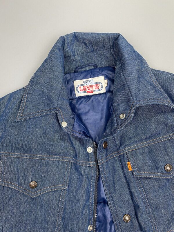 RARE! 1970S ORANGE TAB DOWN INSULATED DENIM SKI JACKET ZIP POCKETS