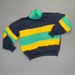 *AS-IS* 1980S-90S STRIPED COLOR BLOCK TURTLENECK SWEATSHIRT EMBROIDERED LOGO