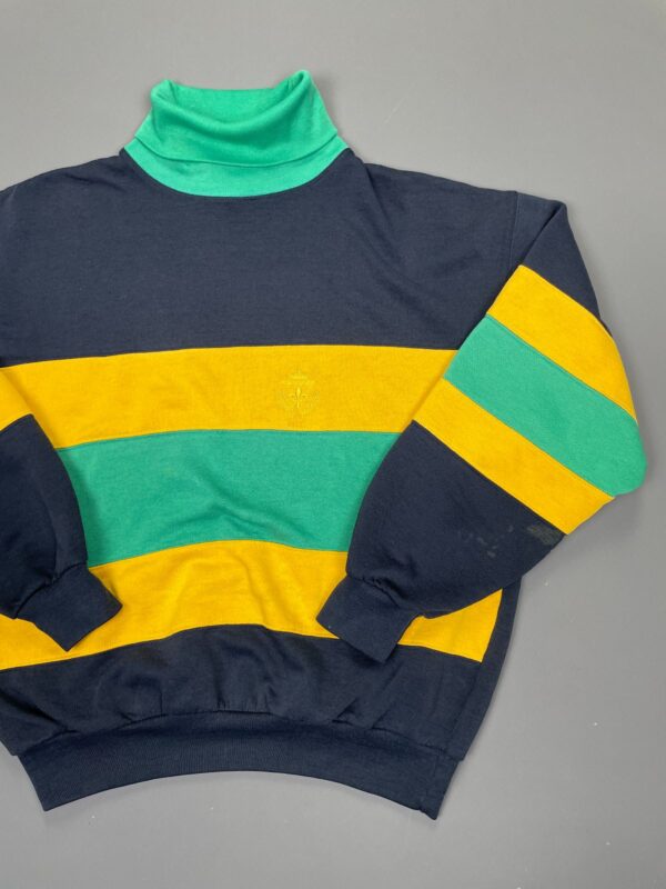 *AS-IS* 1980S-90S STRIPED COLOR BLOCK TURTLENECK SWEATSHIRT EMBROIDERED LOGO