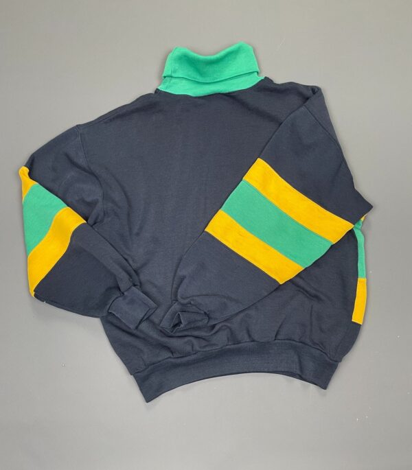 *AS-IS* 1980S-90S STRIPED COLOR BLOCK TURTLENECK SWEATSHIRT EMBROIDERED LOGO