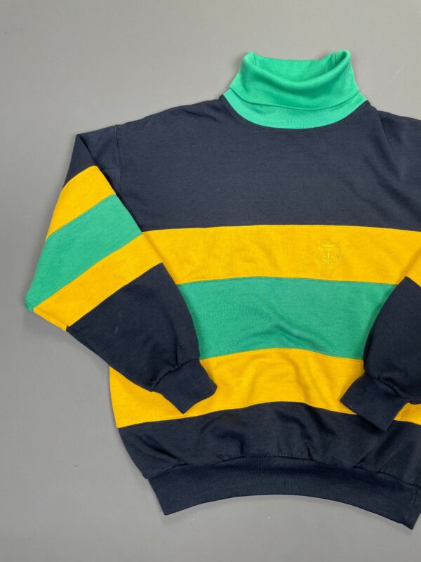 *AS-IS* 1980S-90S STRIPED COLOR BLOCK TURTLENECK SWEATSHIRT EMBROIDERED LOGO