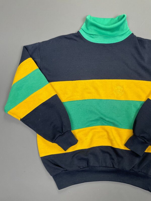 *AS-IS* 1980S-90S STRIPED COLOR BLOCK TURTLENECK SWEATSHIRT EMBROIDERED LOGO