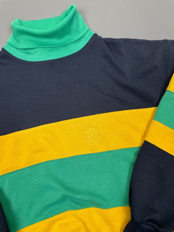 *AS-IS* 1980S-90S STRIPED COLOR BLOCK TURTLENECK SWEATSHIRT EMBROIDERED LOGO