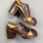 WOW! 1970S TWO TONE ROUND TOE OXFORD MEGA PLATFORM SHOES CUT OUT DETAIL – MADE IN SPAIN