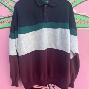 Photo detail:AS-IS COLORBLOCK POLO STYLE SWEATSHIRT MIGHTY DUCKS COLORWAY