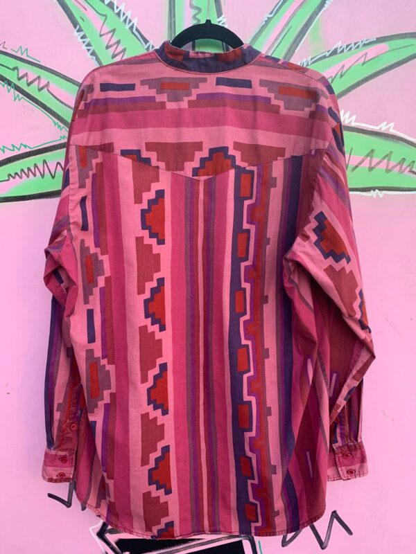 1990S AZTEC PRINT  MOCK COLLAR LONG SLEEVE BUTTON UP SHIRT