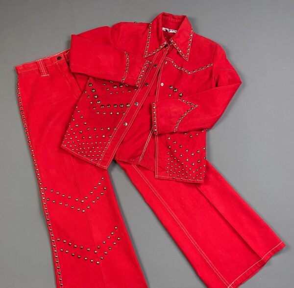 AMAZING!!! 1970S SILVER STUDDED 2 PIECE PANTS & JACKET SET