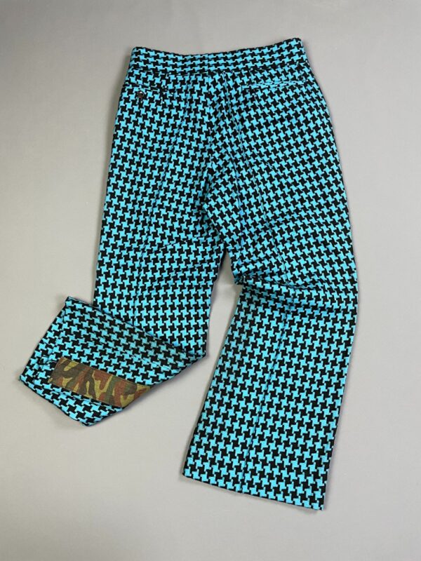 1990S CHUNKY WOVEN HOUNDSTOOTH & CAMO TAPING LIGHT FLARE TROUSERS