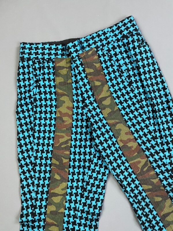 1990S CHUNKY WOVEN HOUNDSTOOTH & CAMO TAPING LIGHT FLARE TROUSERS