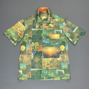 Photo detail:AMAZING! 1970S TRAVEL MONTAGE SHORT SLEEVE BUTTON DOWN PHOTO PICTURE SHIRT CUFFED SLEEVES