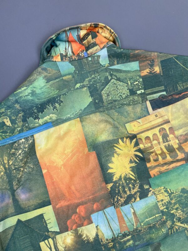 AMAZING! 1970S TRAVEL MONTAGE SHORT SLEEVE BUTTON DOWN PHOTO PICTURE SHIRT CUFFED SLEEVES