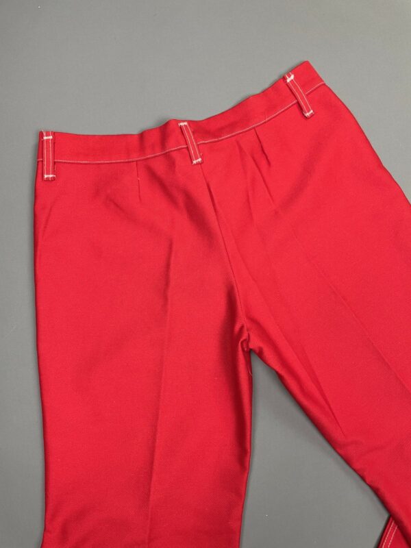 WOW! 1970S CHERRY RED LOW RISE BELL BOTTOM PANTS WHITE CONTRAST STITCHING