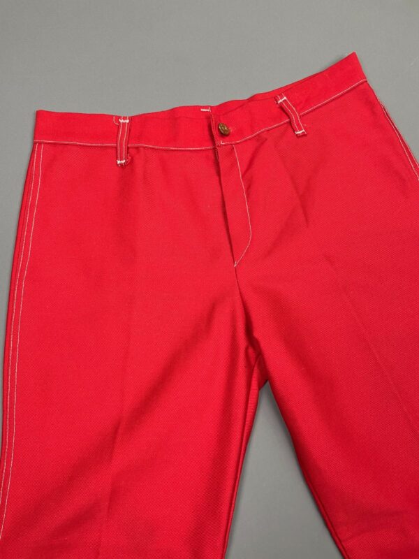 WOW! 1970S CHERRY RED LOW RISE BELL BOTTOM PANTS WHITE CONTRAST STITCHING