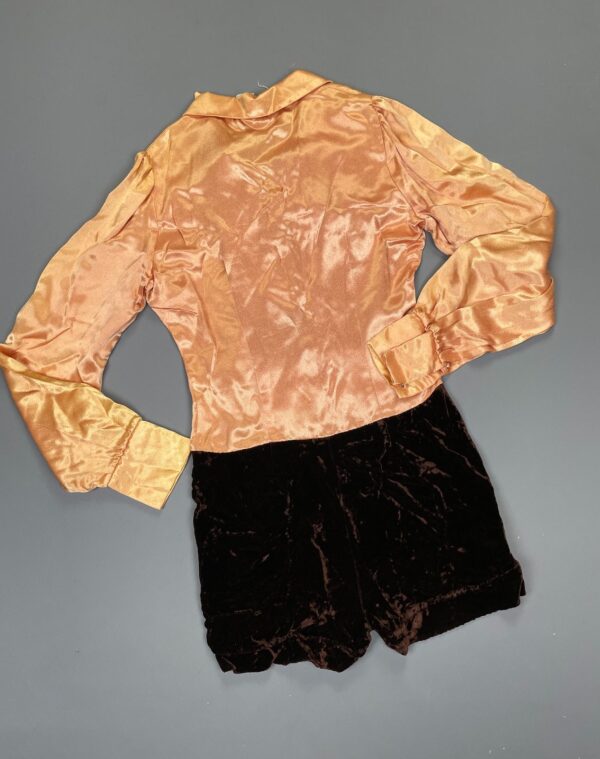 *AS-IS* VINTAGE 1960S-70S DRESSY LONG SLEEVE VELVET & ACETATE ROMPER DISCO