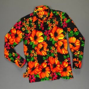 Photo detail:WOW! BRIGHT! 1960S-70S NEON PSYCH FLOWER LONG SLEEVE BUTTON DOWN BARKCLOTH SHIRT