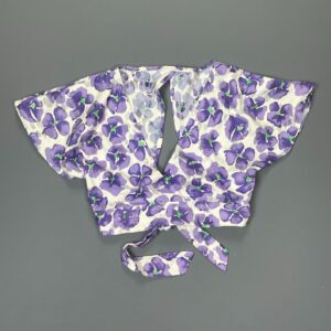 Photo detail:1960S CROPPED CAP SLEEVE FLORAL PRINT BLOUSE TIE WAIST TOP