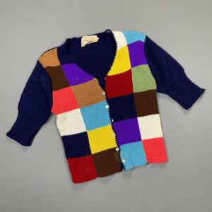 Photo detail:*AS-IS* SO FREAKIN CUTE! 1950S-60S LITTLE COLORBLOCK CARDIGAN KNIT SWEATER