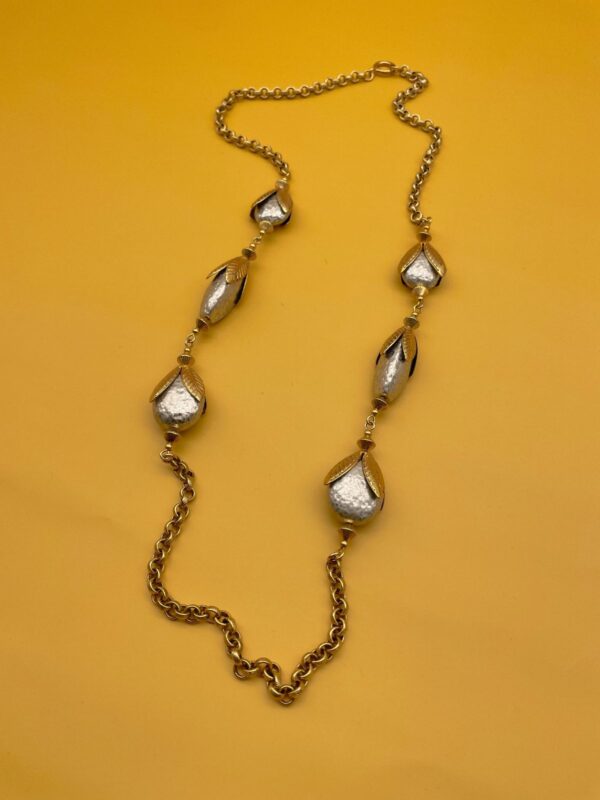 GORGEOUS! HEAVY GOLD & SILVER FOLIAGE BEADED DESIGN CHAIN LINK NECKLACE