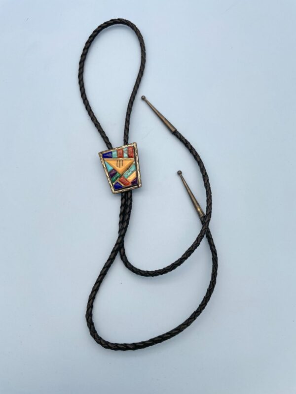 925 COLORFUL MULTI STONE INLAY BOLO TIE *SIGNED JD | STERLING