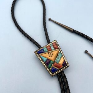 Photo detail:925 COLORFUL MULTI STONE INLAY BOLO TIE *SIGNED JD | STERLING