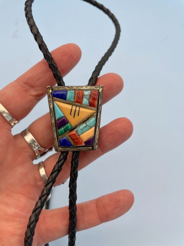 925 COLORFUL MULTI STONE INLAY BOLO TIE *SIGNED JD | STERLING