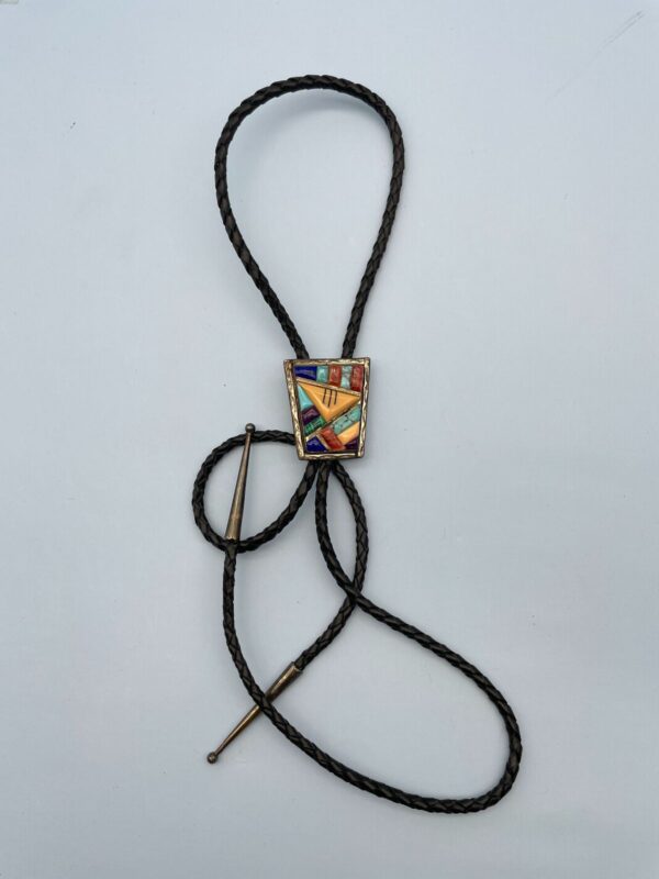 925 COLORFUL MULTI STONE INLAY BOLO TIE *SIGNED JD | STERLING