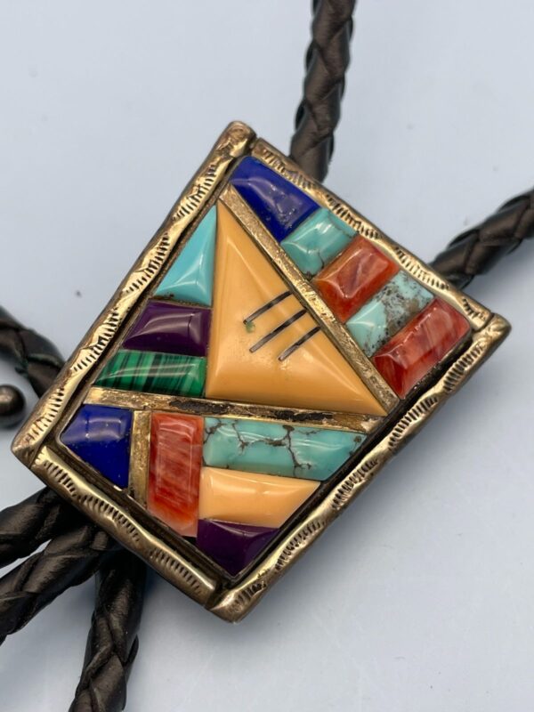 925 COLORFUL MULTI STONE INLAY BOLO TIE *SIGNED JD | STERLING