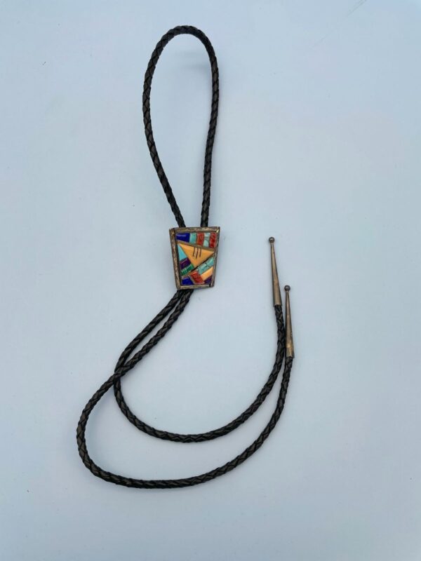 925 COLORFUL MULTI STONE INLAY BOLO TIE *SIGNED JD | STERLING