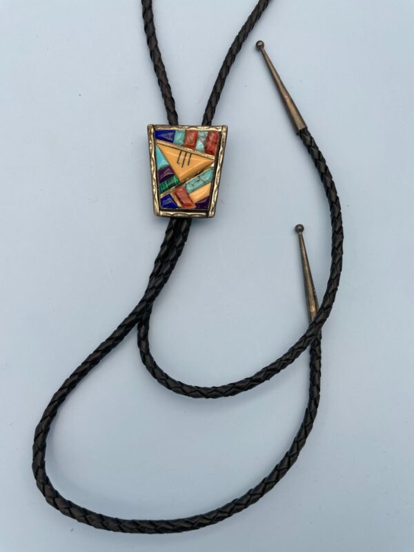 925 COLORFUL MULTI STONE INLAY BOLO TIE *SIGNED JD | STERLING