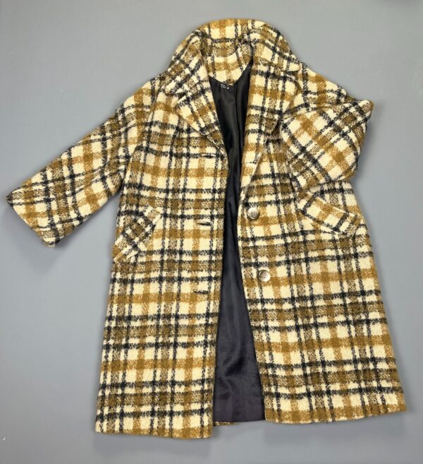 *AS-IS* AMAZING! 1960S HEAVY WOOL BOUCLE STYLE PLAID PEA COAT