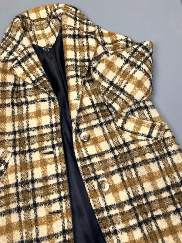 *AS-IS* AMAZING! 1960S HEAVY WOOL BOUCLE STYLE PLAID PEA COAT