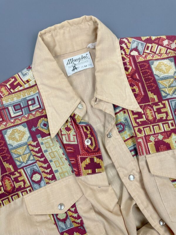 RAD! FUNKY AZTEC PATTERN PEARL SNAP BUTTON DOWN WESTERN SHIRT