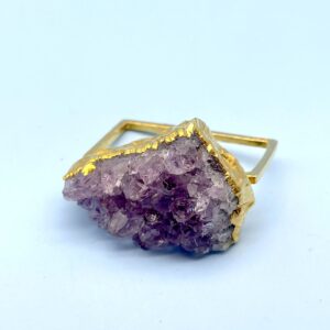 Photo detail:WOW! DOUBLE FINGER RAW AMETHYST CRYSTAL RING - RECTANGLE BAND