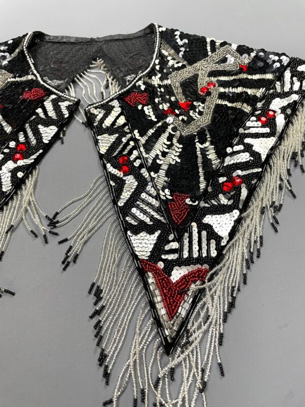 GORGEOUS!!! 1980S-90S GEOMETRIC BEADED & TASSEL SHAWL