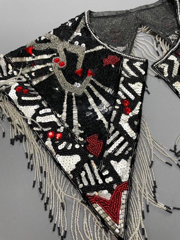 GORGEOUS!!! 1980S-90S GEOMETRIC BEADED & TASSEL SHAWL