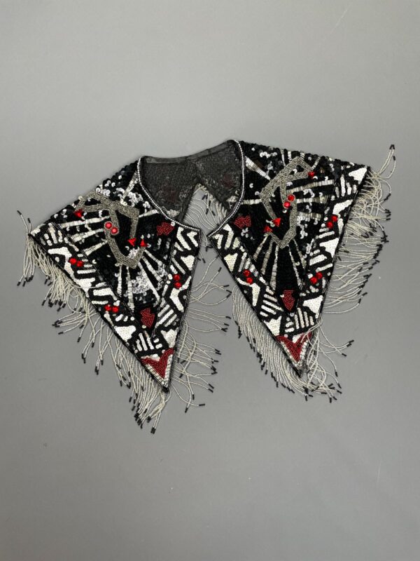 GORGEOUS!!! 1980S-90S GEOMETRIC BEADED & TASSEL SHAWL