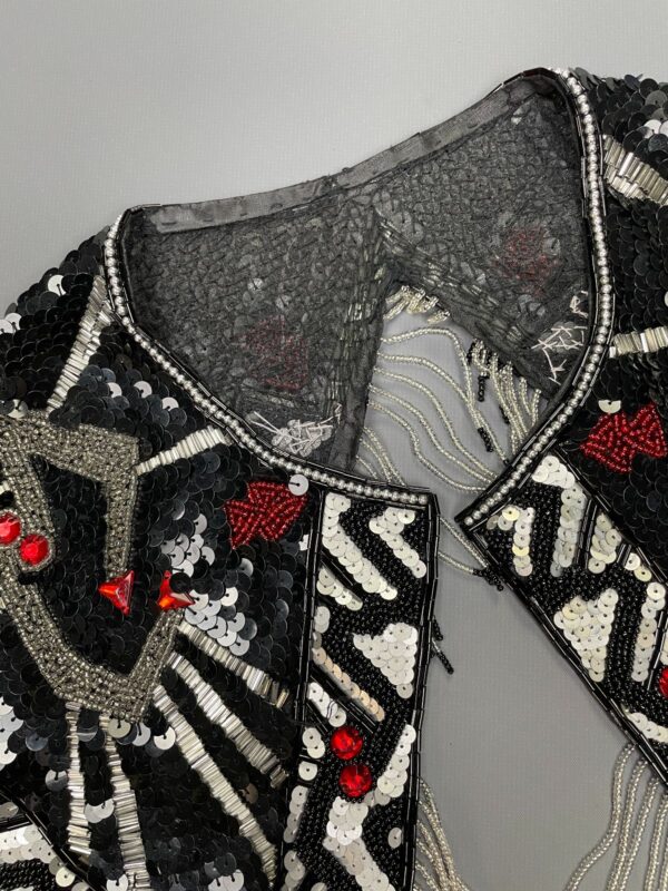 GORGEOUS!!! 1980S-90S GEOMETRIC BEADED & TASSEL SHAWL