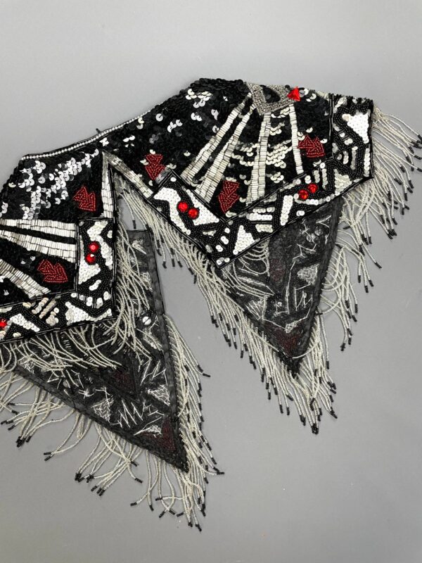 GORGEOUS!!! 1980S-90S GEOMETRIC BEADED & TASSEL SHAWL