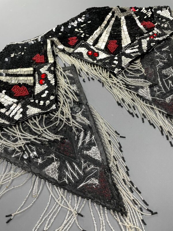 GORGEOUS!!! 1980S-90S GEOMETRIC BEADED & TASSEL SHAWL