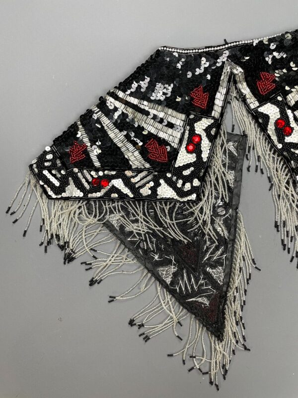 GORGEOUS!!! 1980S-90S GEOMETRIC BEADED & TASSEL SHAWL