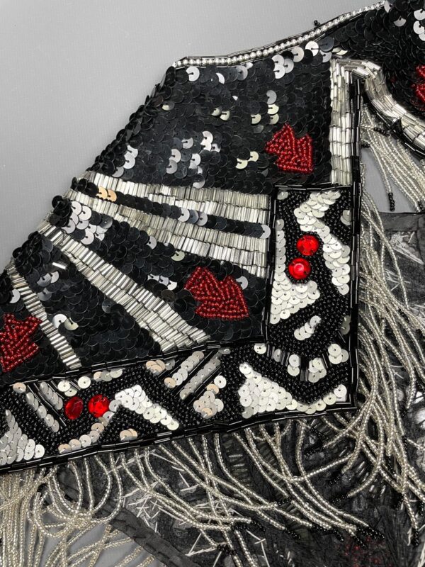 GORGEOUS!!! 1980S-90S GEOMETRIC BEADED & TASSEL SHAWL