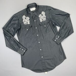 Photo detail:RETRO 1960S NYLON METALLIC EMBROIDERED H BAR C SHEER PEARL SNAP WESTERN SHIRT