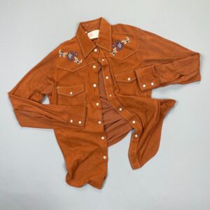 Photo detail:RETRO 1970S VELOUR EMBROIDERED WESTERN SHIRT CONTRAST STITCHING