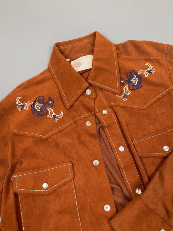 RETRO 1970S VELOUR EMBROIDERED WESTERN SHIRT CONTRAST STITCHING