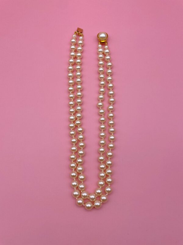 SHORT DOUBLE ROW PEARL NECKLACE SINGLE PEARL CLASP