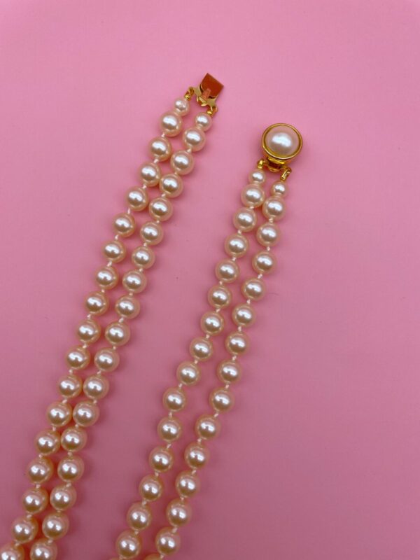 SHORT DOUBLE ROW PEARL NECKLACE SINGLE PEARL CLASP