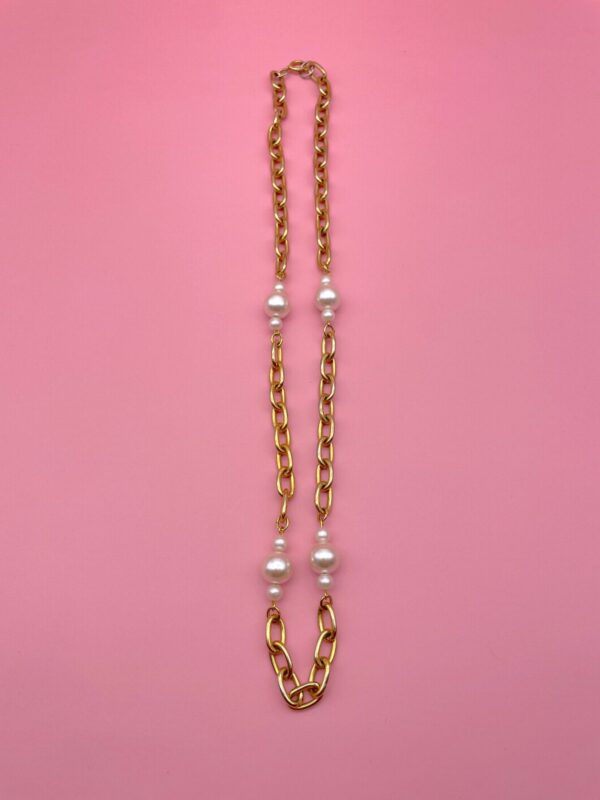 FUNKY! PEARL & OVAL BRASS CHAIN LINK NECKLACE