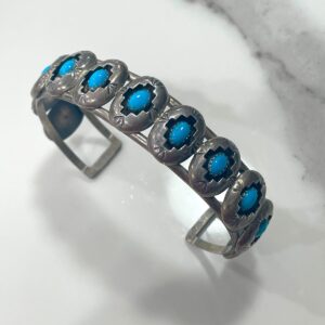 Photo detail:*SIGNED VINTAGE NAVAJO SHADOW BOX STERLING SILVER TURQUOISE CUFF BRACELET