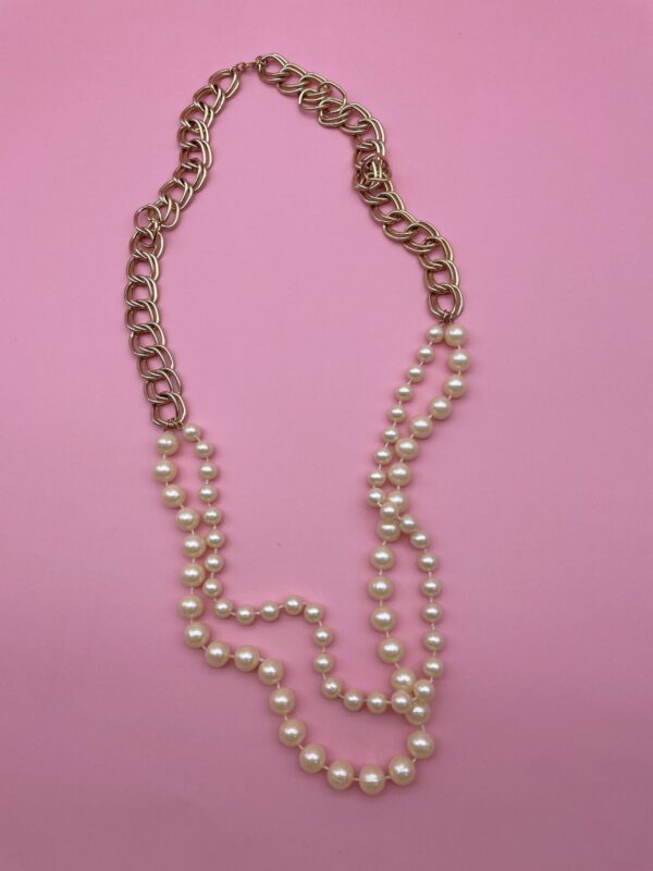 DOUBLE PEARL & CHAIN LINK NECKLACE