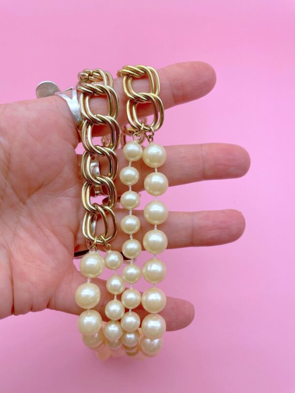 DOUBLE PEARL & CHAIN LINK NECKLACE